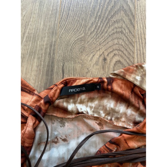 VTG y2k beaded neckine burnt orange water‎ color bodycon midi dress M - Picture 4 of 8